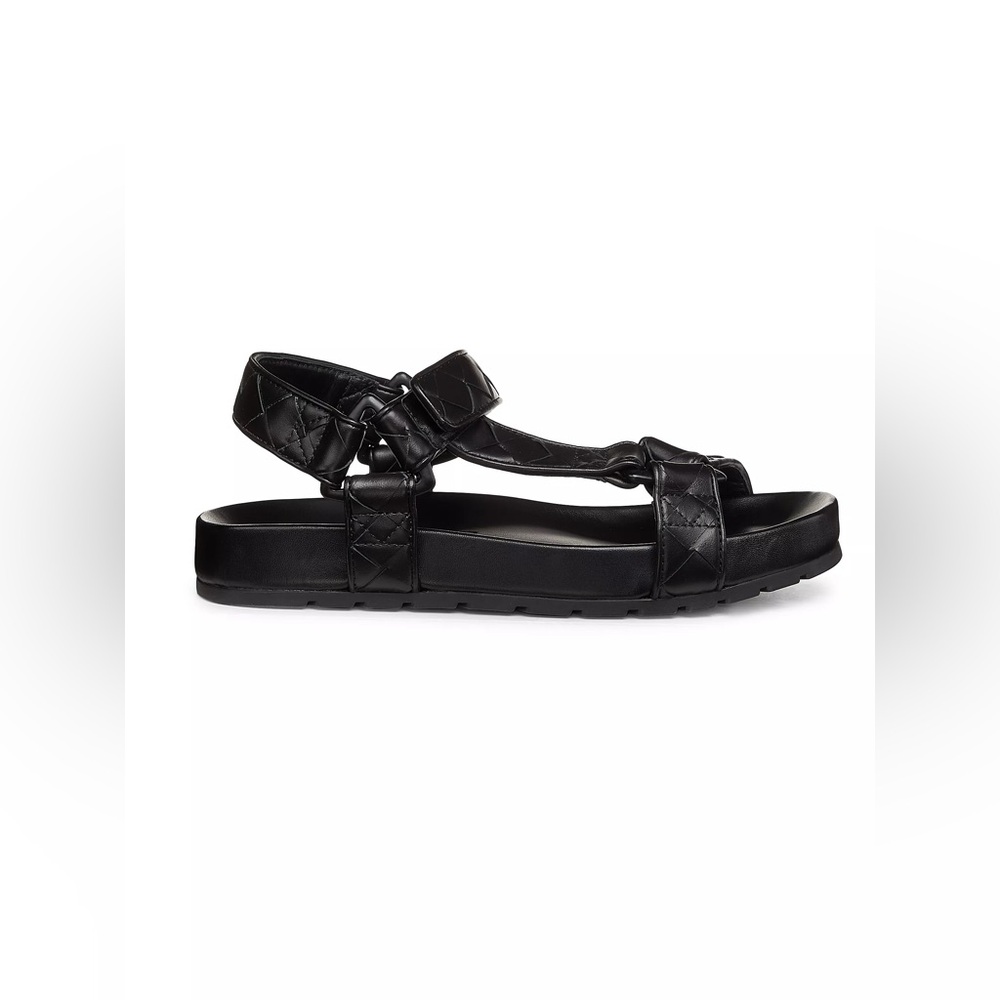 Bottega Veneta black trip flat sandal with woven leather straps